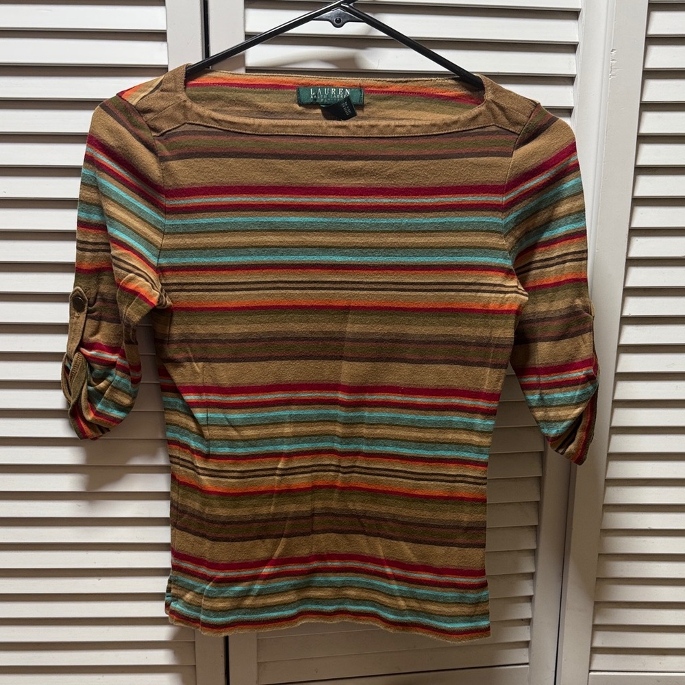 Lauren Ralph Lauren Striped Long Sleeve Top - Red, Brown, Green